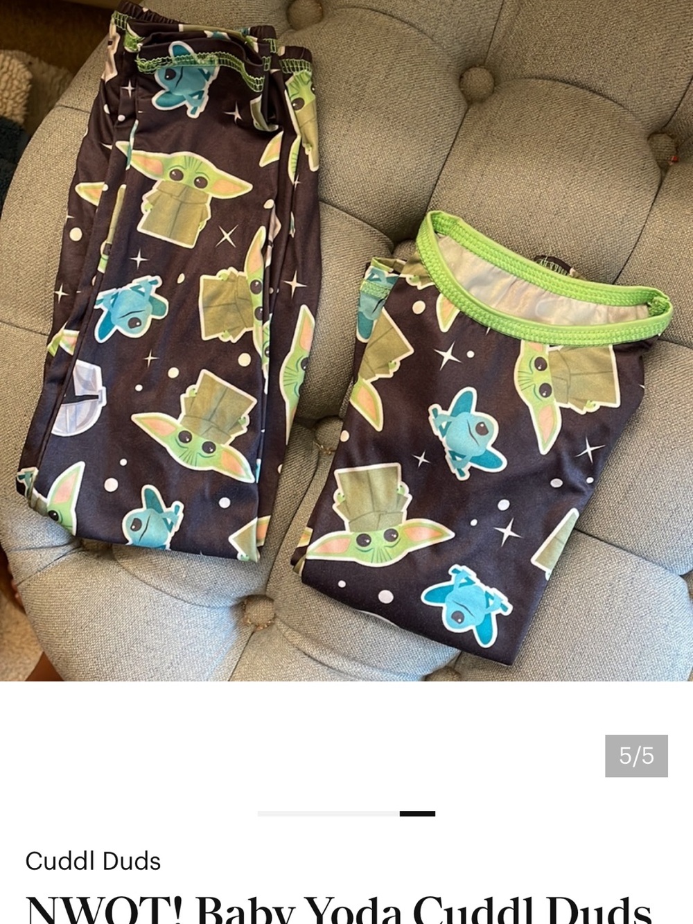NWOT! Kids Cuddl Duds ‘Baby Yoda’ Star Wars Two-Piece Pajama Set